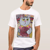 Bowling Cat Folk Art Fun Sports Malerei T-Shirt (Vorderseite)