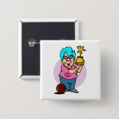 Bowling Champ granny Cartoon Button (Vorne & Hinten)