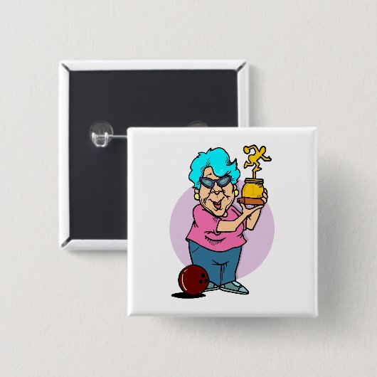 Bowling Champ granny Cartoon Button (Vorne & Hinten)