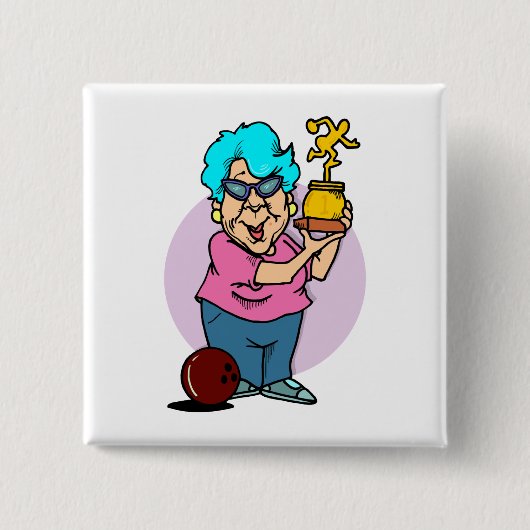 Bowling-Champ-Oma-Cartoon Button (Vorderseite)