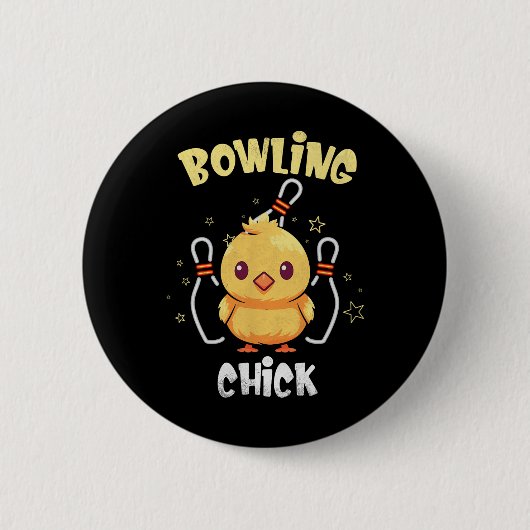 Bowling Chick Funny Chicken Athlete Bowler Men Wom Button (Vorderseite)