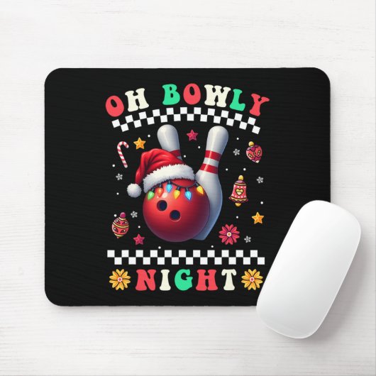 Bowling Christmas Oh Bowly Night Weihnachtsmannmüt Mousepad (Mit Mouse)