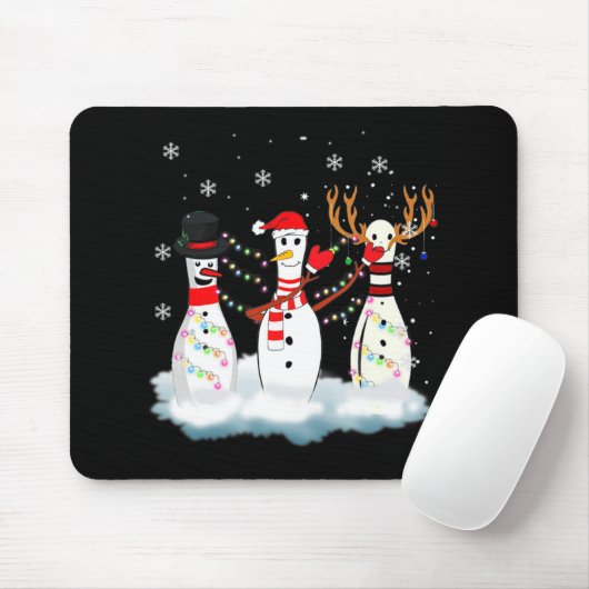 Bowling Christmas Pajama Lights Reindeer Santa Fun Mousepad (Mit Mouse)