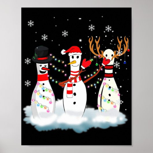 Bowling Christmas Pajama Lights Reindeer Santa Fun Poster (Vorne)