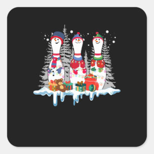 Bowling Christmas Pajama Lights Reindeer Santa Fun Quadratischer Aufkleber