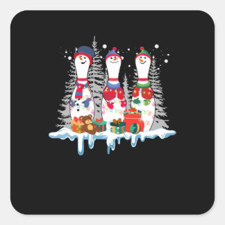 Bowling Christmas Pajama Lights Reindeer Santa Fun Quadratischer Aufkleber