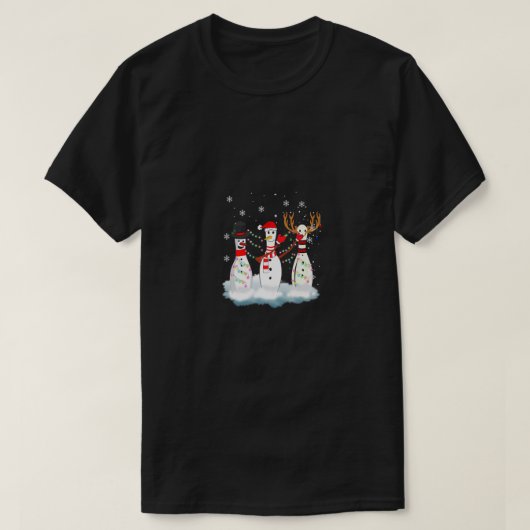 Bowling Christmas Pajama Lights Reindeer Santa Fun T-Shirt (Design vorne)
