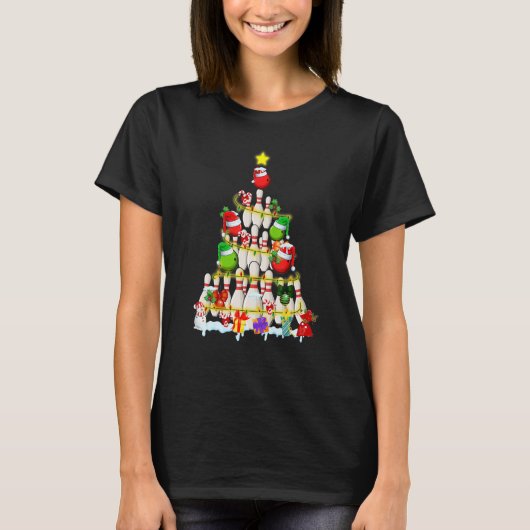 Bowling Christmas Tree Bowling Player Xmas Light T-Shirt (Vorderseite)