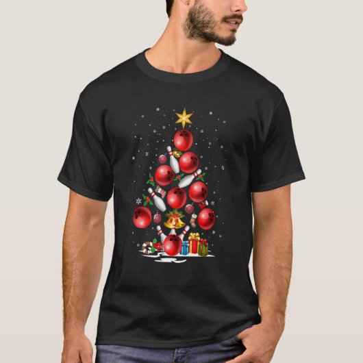 Bowling Christmas Tree Light Xmas T-Shirt (Vorderseite)