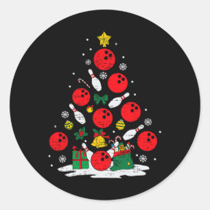 Bowling Christmas Tree Lights Xmas Bowler Sport Me Runder Aufkleber