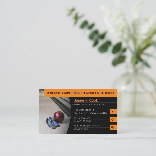 Bowling Coach | Foto Sport Black Visitenkarte (Stehend Vorderseite)