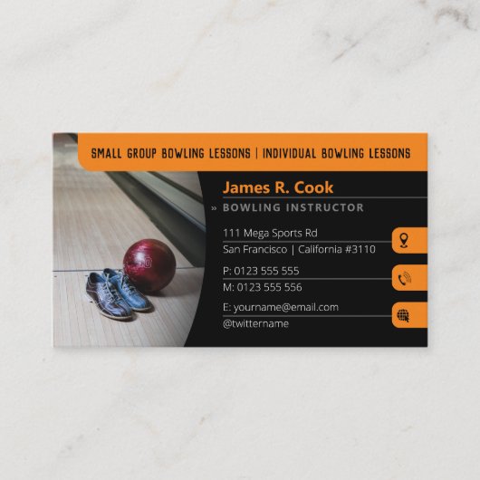 Bowling Coach | Foto Sport Black Visitenkarte (Vorderseite)