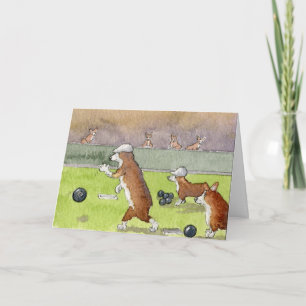 Bowling Corgis Birthday Card Karte