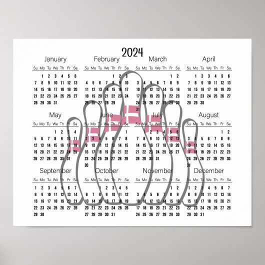 Bowling-Design 2024 Kalenderposter Poster (Vorne)