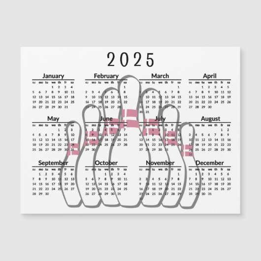 Bowling Design 2025 Kalender Magnetkarte (Vorderseite)