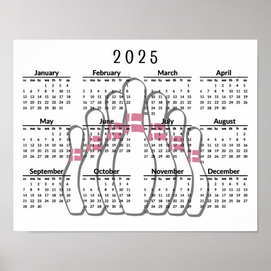 Bowling-Design 2025 Kalender Poster (Vorne)