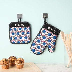Bowling Design Oven Mitt und Pot Holder Ofenhandschuh & Topflappen-Set