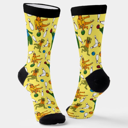 Bowling Dinosaurier Cartoon Gemustert Bowlers Socken (Gewinkelt)
