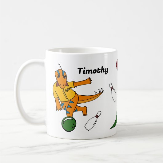 Bowling Dinosaurier Cartoon Personalisiert Bowlers Kaffeetasse (Links)