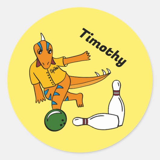 Bowling Dinosaurier Cartoon Personalisiert Bowlers Runder Aufkleber (Vorderseite)