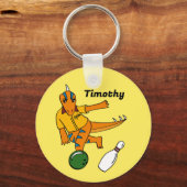 Bowling Dinosaurier Cartoon Personalisiert Bowlers Schlüsselanhänger (Vorderseite)