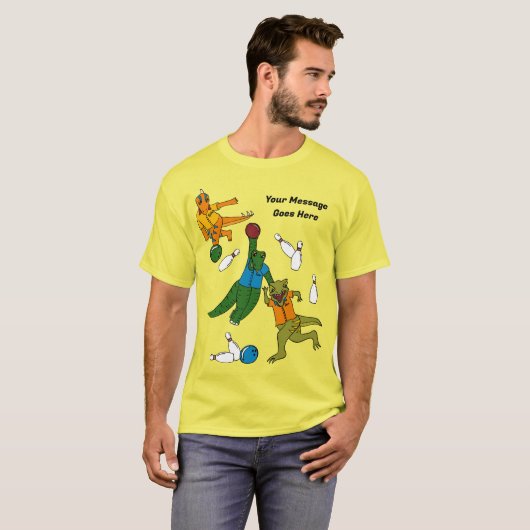 Bowling Dinosaurier Cartoon Personalisiert Bowlers T-Shirt (Vorne ganz)