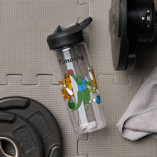 Bowling Dinosaurier Cartoon Personalisiert Bowlers Trinkflasche (Fitnessstudio)
