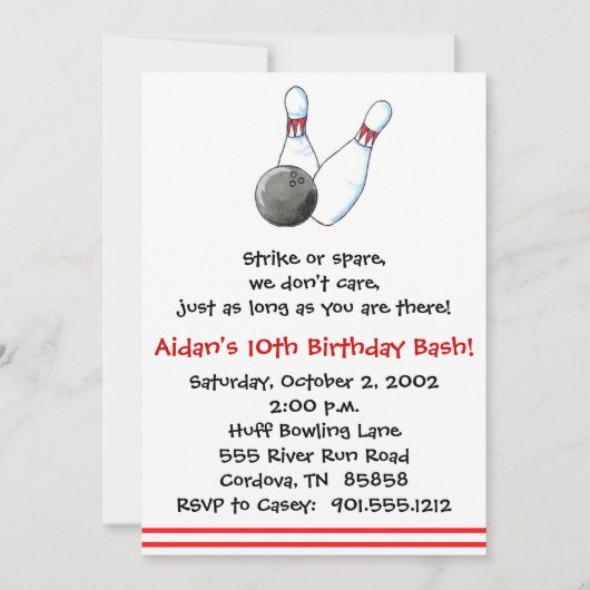 Bowling Einladung (Vorderseite)