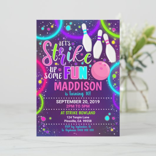 Bowling Einladung Bowling Birthday Strike (Stehend Vorderseite)