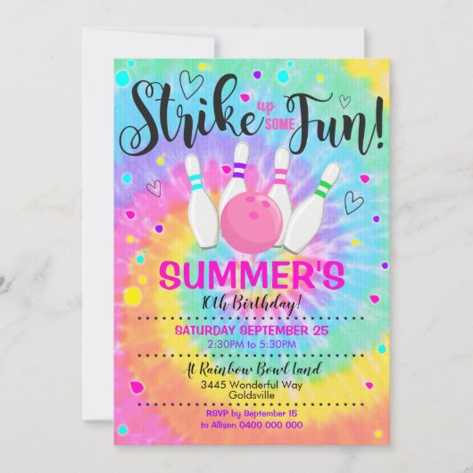 Bowling Einladung Gefärbte Krawatte Bowling Einlad (Vorderseite)