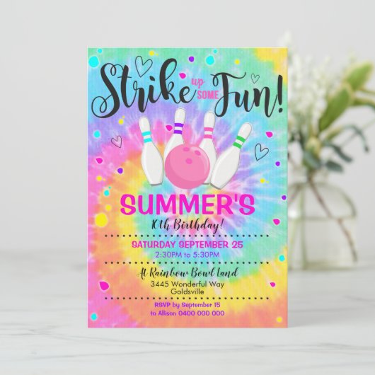 Bowling Einladung Gefärbte Krawatte Bowling Einlad (Stehend Vorderseite)