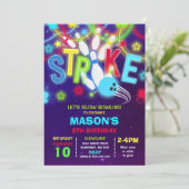 Bowling Einladung Glow Neon Bowling Geburtstag (Stehend Vorderseite)
