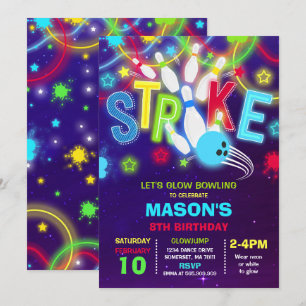 Bowling Einladung Glow Neon Bowling Geburtstag