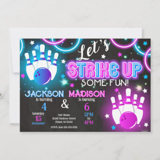 Bowling-Einladung Glow Neon Fete Geburtstag Einladung