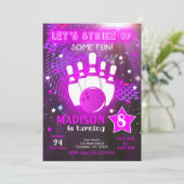 Bowling-Einladung Glow Neon Mädchen Bowling Geburt Einladung (Stehend Vorderseite)