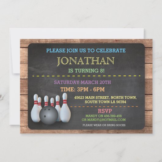 Bowling Einladung Let's Bowl Chalkboard (Vorderseite)