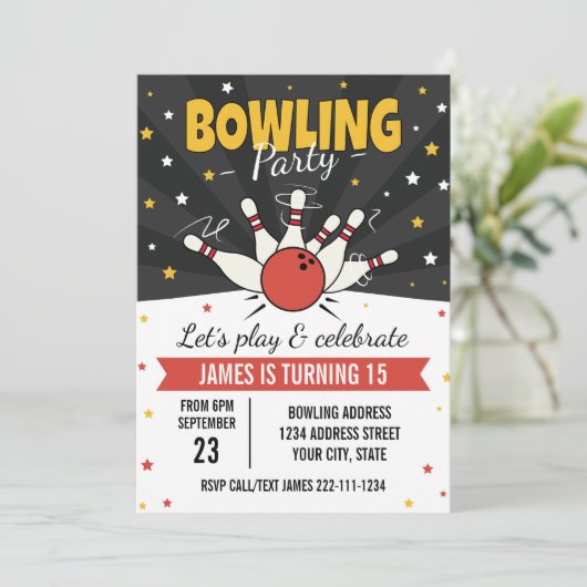 Bowling - Einladung zum Geburtstag (Stehend Vorderseite)