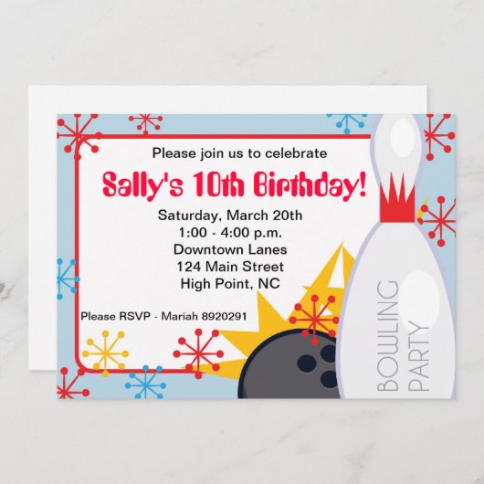 Bowling - Einladung zum Geburtstag (Vorne/Hinten)