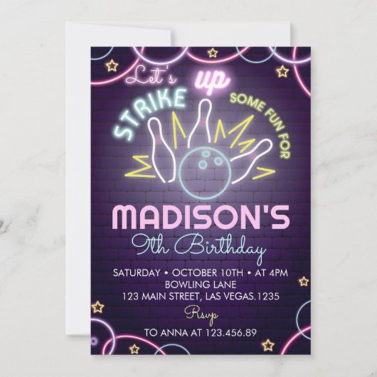 Bowling Einladung zur Geburtstagspartei (Vorderseite)