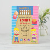 Bowling Einladungen (Boy Girl Twins Blonde) (Stehend Vorderseite)