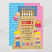 Bowling Einladungen (Boy Girl Twins Blonde) (Vorne/Hinten)