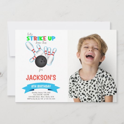 Bowling Einladungen mit Foto (Vorderseite)