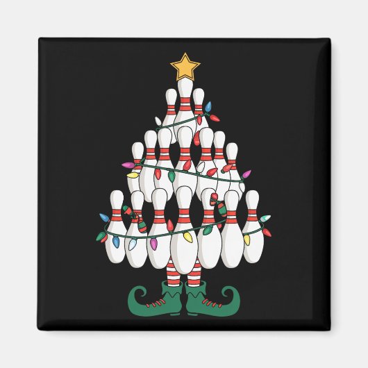 Bowling Elves Button Strike Christmas Tree Lights Magnet (Vorne)