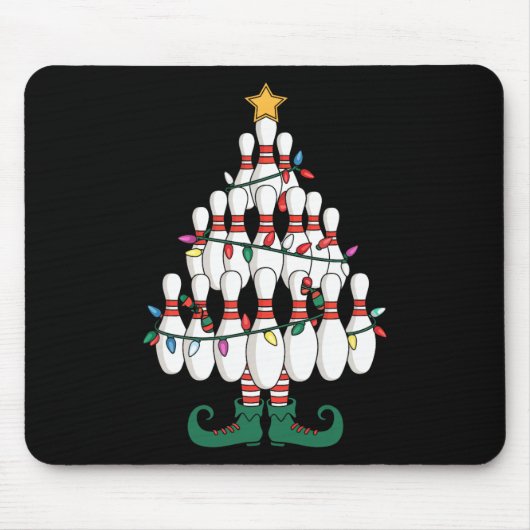 Bowling Elves Button Strike Christmas Tree Lights  Mousepad (Vorne)