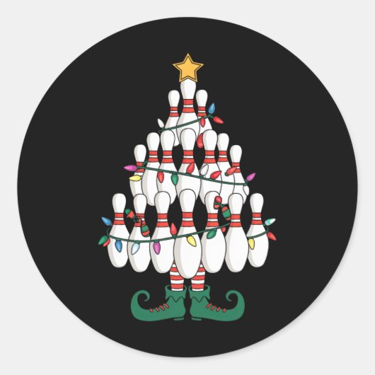 Bowling Elves Button Strike Christmas Tree Lights Runder Aufkleber (Vorderseite)
