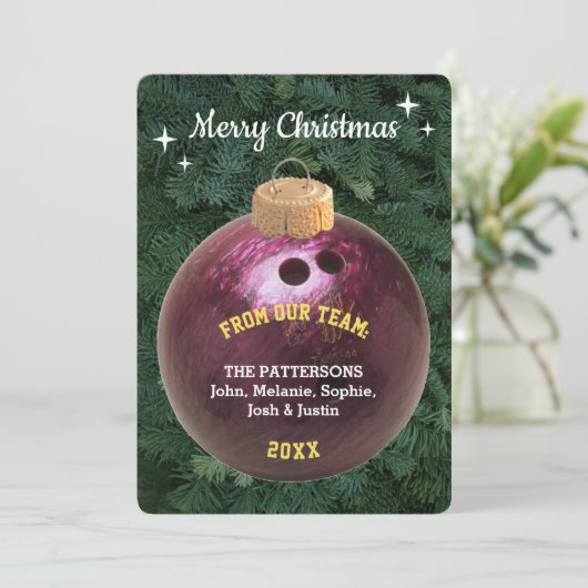 Bowling Fan Personalisiert Ornament Weihnachtskart Dankeskarte (Stehend Vorderseite)