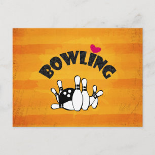 Bowling Fanatic Heart Bowling Buttone und Ball Postkarte