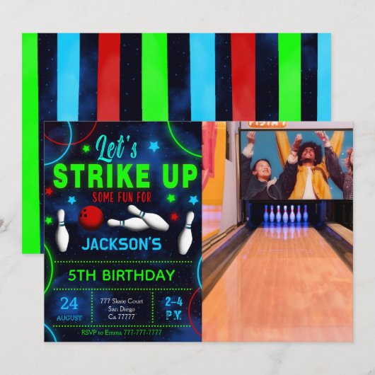 Bowling Foto Einladung (Vorne/Hinten)