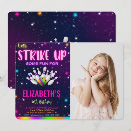 Bowling Foto Einladung (Vorne/Hinten)