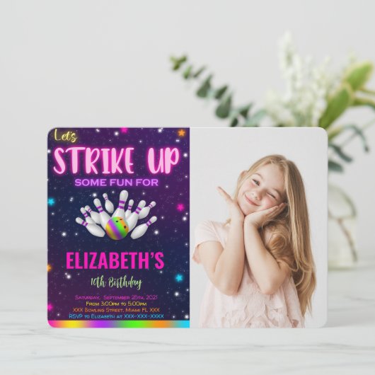 Bowling Foto Einladung (Stehend Vorderseite)